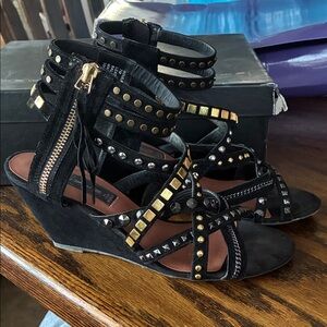 Steven By Steve Madden Black Studded Wedge Sandals with Gold Accents